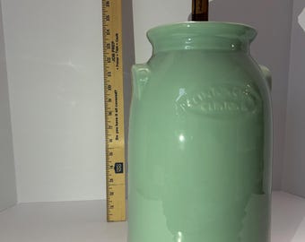Antique Stoneware Butter Churn Crock w/ Lid, Dasher – Clinton Illinois Pottery – Farmhouse Decor