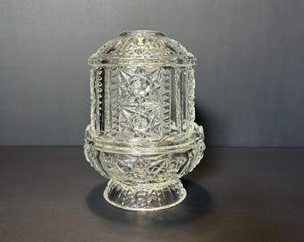 Indiana Glass Stars and Bars Fairy Lamp | Vintage Pressed Glass Candle Holder | Cottagecore Decor