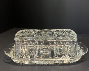 Vintage Anchor Hocking EAPC Star of David Butter Dish, 1960s Pressed Glass