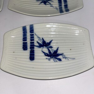 Vintage Japanese Porcelain Plates, Blue Bamboo Design, Set of 4 Appetizer Serving Dishes
