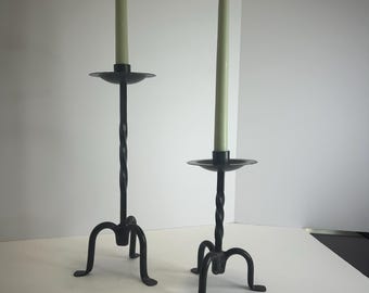 Candelabros antiguos de hierro forjado / Juego de 2 portavelas / Decoración rústica de granja