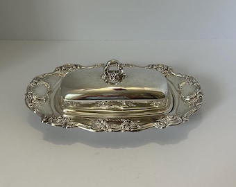 Vintage Towle Silverplate Ornate Butter Dish with Lid, Decorative Serving Tray