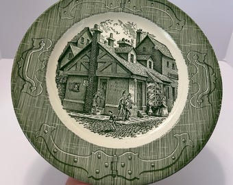 Prato de Jantar Vintage The Old Curiosity Shop Green Cottage | Louça Rústica Estilo Fazenda | Fabricado nos EUA | Decoração para Casa de Campo