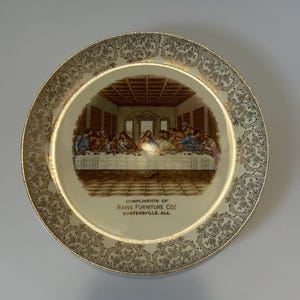 Vintage Taylor Smith Taylor Last Supper Plate | Rains Furniture Co Guntersville Alabama Advertising Plate | Mid Century Religious Decor