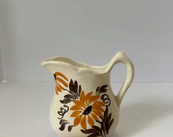 Vintage Cash Family Hand Painted Creamer Pitcher | Signed Studio Pottery USA | Floral Rustic Farmhouse Jug | Cottage Decor