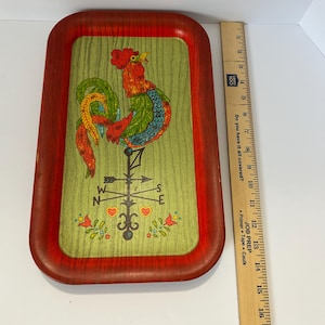 Juego de bandejas metálicas con diseño de gallo vintage, decoración de cocina rústica, arte de pared de mediados de siglo.