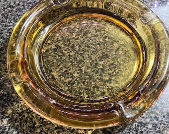 Vintage Amber Glass Ashtray | Mid Century Retro Barware Catchall Dish