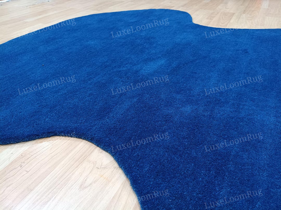 Modern Solid Blue Abstract Shaped Area Rug, Handmade Tufted Wool Rug ...