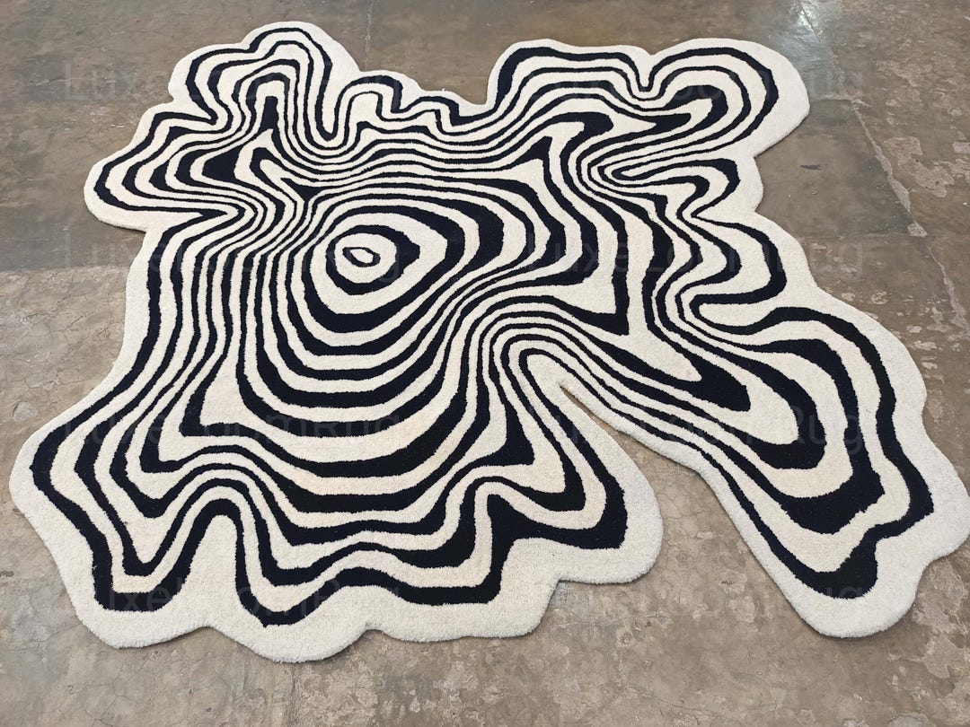Modern Black & White Abstract Wavy Rug – Organic Shape Area Rug – Hand ...