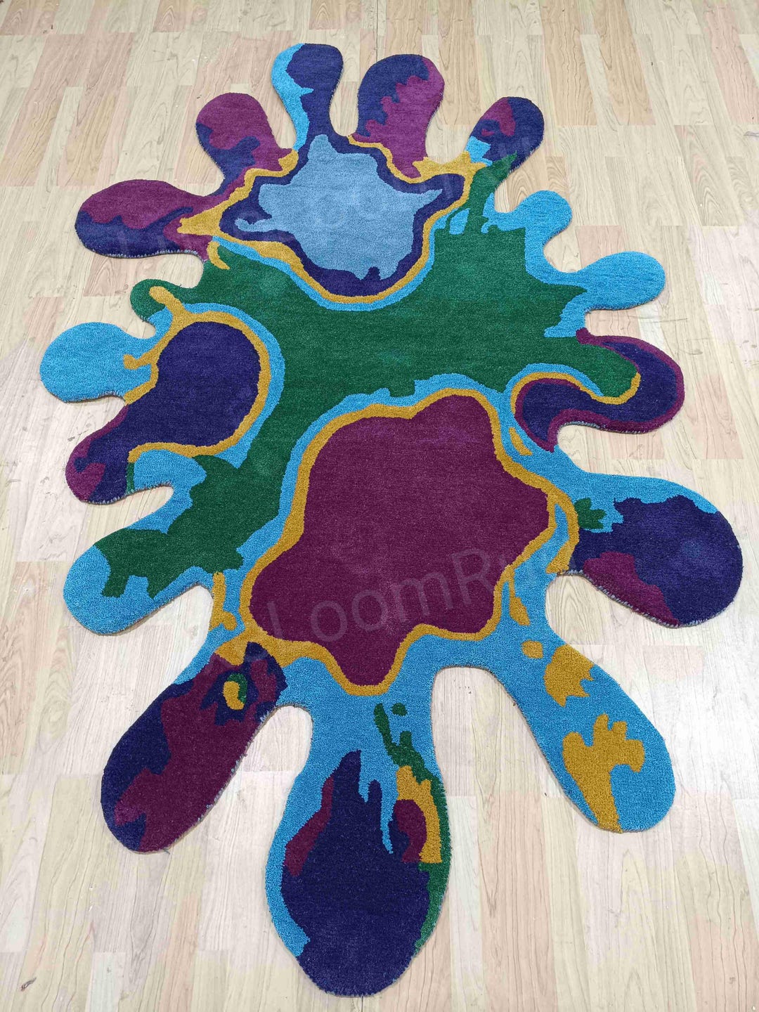 Colorful Abstract Rug Design Abstract Splash Shaped Hand Tufted Wool Rug, Modern Colorful Art Area ...