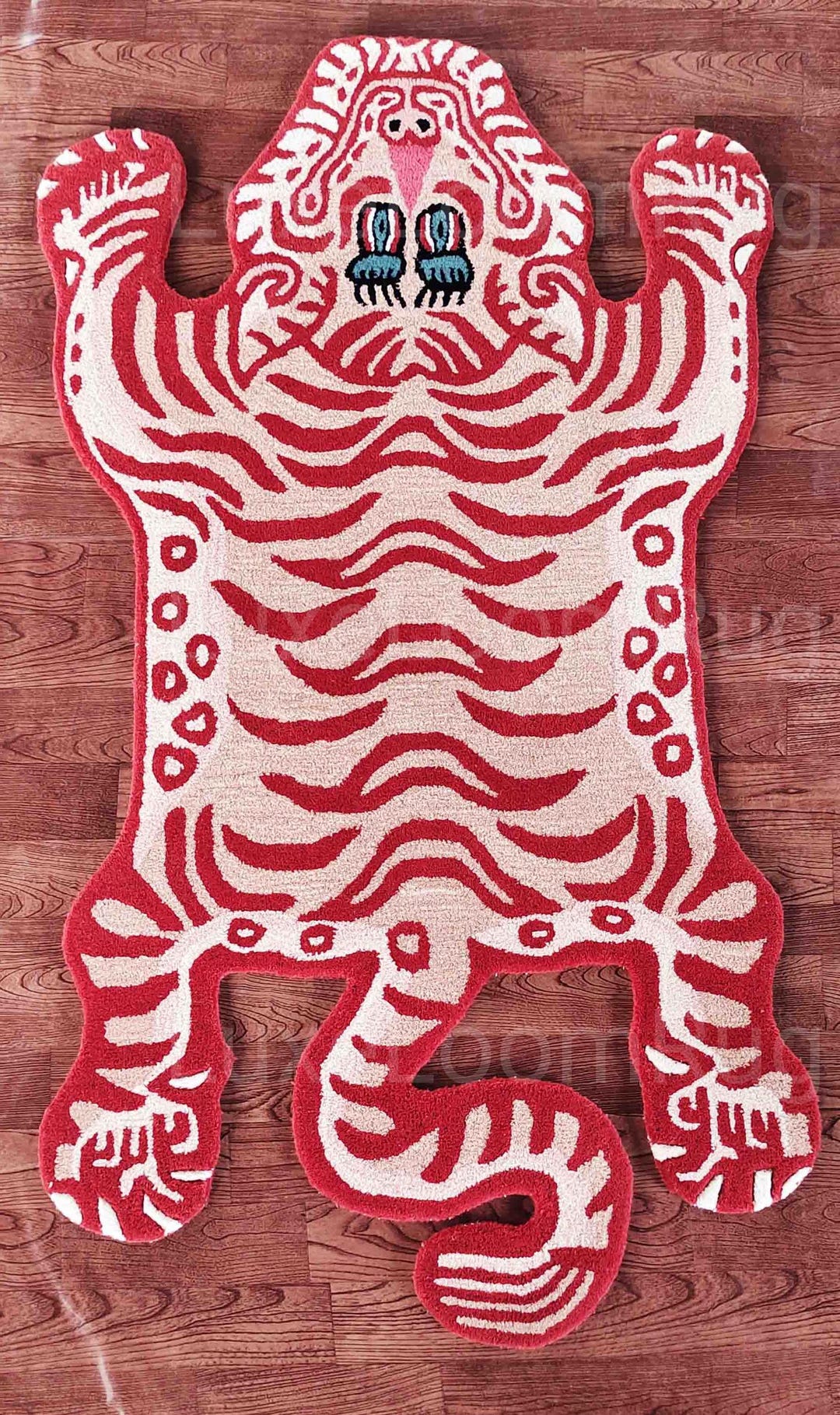 Tiger Shape Rug Pink Red Tibetan Tiger Shaped Rug – Hand-tufted Modern Animal Design ...