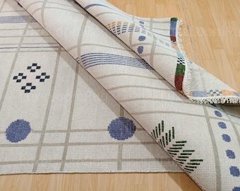 Ivoorblauw oushak-tapijt modern Turks handgemaakt wollen vloerkleed voor woonkamer, slaapkamer en eetkamer Luxe interieurtapijt handgeknoopte tapijten