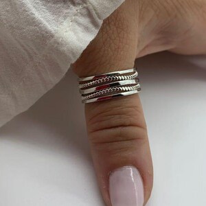 Sterling Silver Multi Layer Spinner Ring, Adjustable Minimalist Stack Band