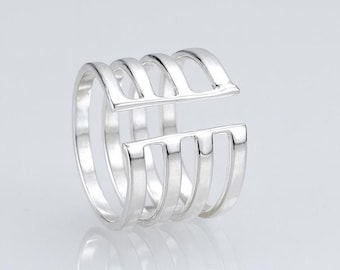 Anillo abierto de plata esterlina hecho a mano / Joyería moderna con estilo