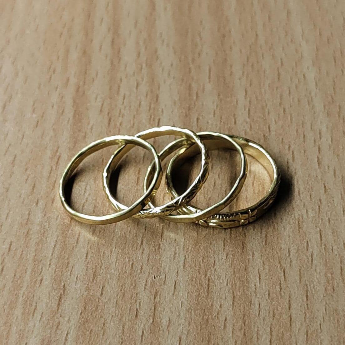 Solid 14k Gold Stacking Rings – Set of 4 Textured Minimalist Bands - Etsy