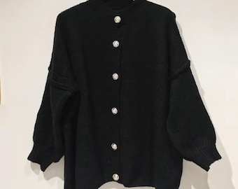 Kuscheliger Cardigan in Schwarz Strick mit Knöpfen Bestseller