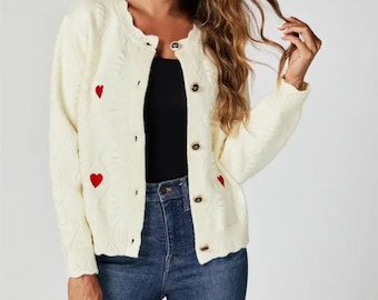 Strickjacke mit Herzstrickerei Einheitsgröße