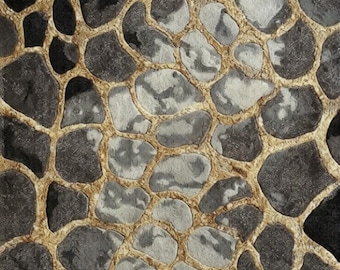 Hand Tufted Wool and Silk Rug – Modern Stone Pattern, Grey and Gold