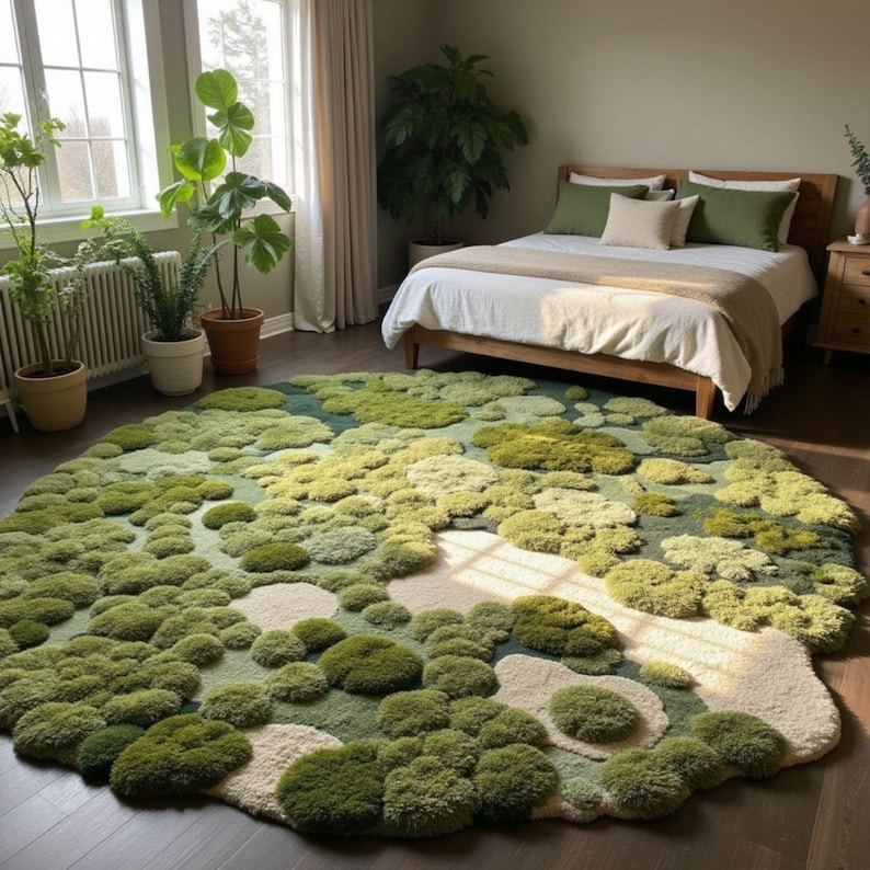 Hand-tufted Moss Rug, 3D Green Textured Carpet, Nature-inspired Round ...