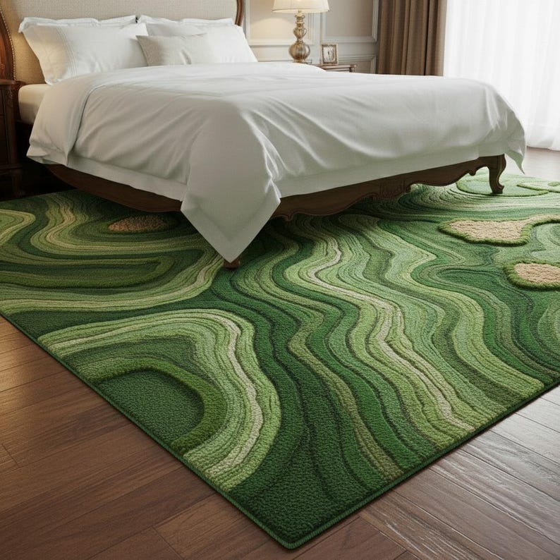 Topography Rug Pattern Buy Hand Tufted 3D Green Topographic Rug – Modern Layered Carpet ...
