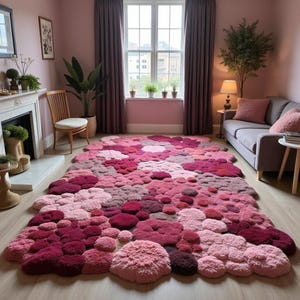 Rosa molntuftad matta – Handgjord texturerad bubbelmatta, specialanpassad lurvig matta för sovrum