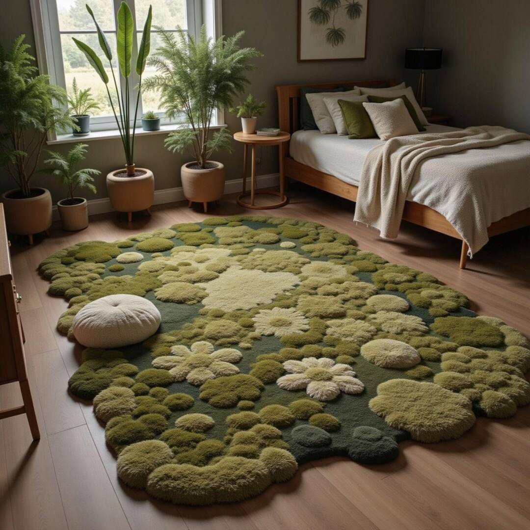 Hand-tufted Moss Rug, 3D Green Nature Carpet, Custom Size Textured Rugs ...