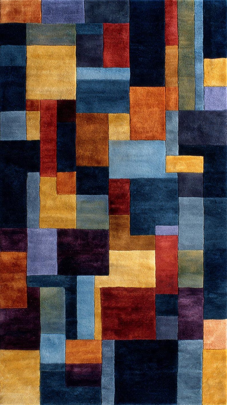 Horizontal Shape Rug Hand Tufted Geometric Wool Rug – Modern Multicolor Rectangle Area ...