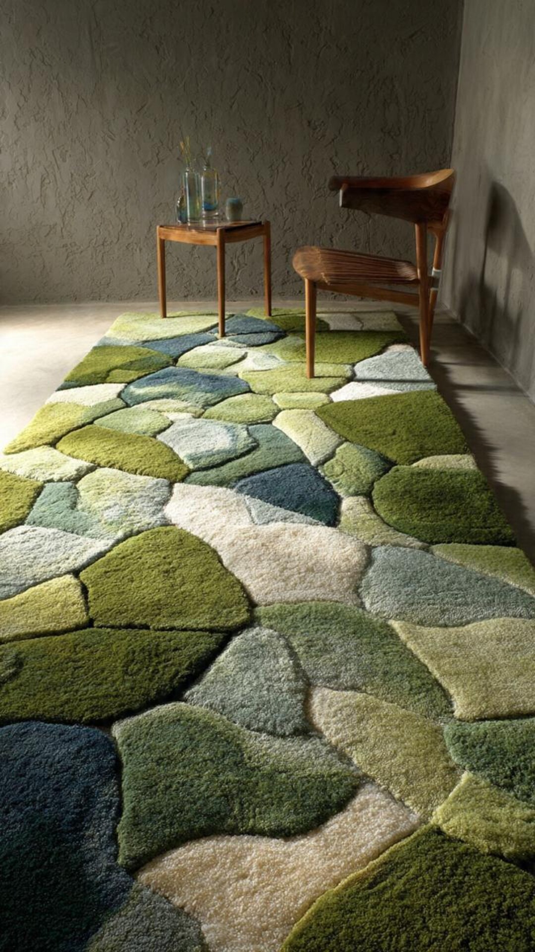 Patterned Green Rug Abstract Design Hand Tufted Green Abstract Rug, Modern Patchwork Design Carpet, Soft ...