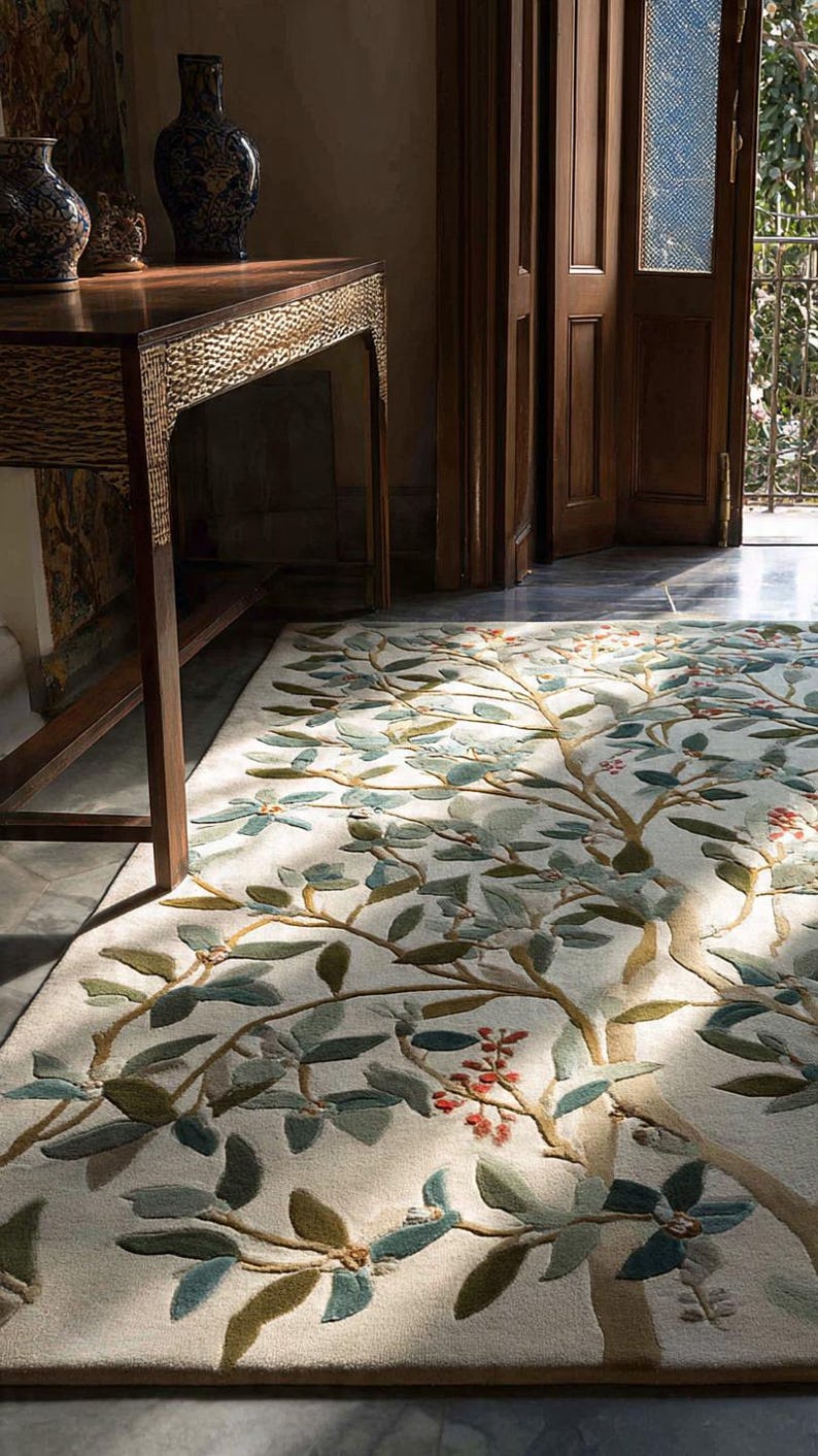 Hand Tufted Botanical Runner Rug – Floral Vine Wool Hallway Carpet ...