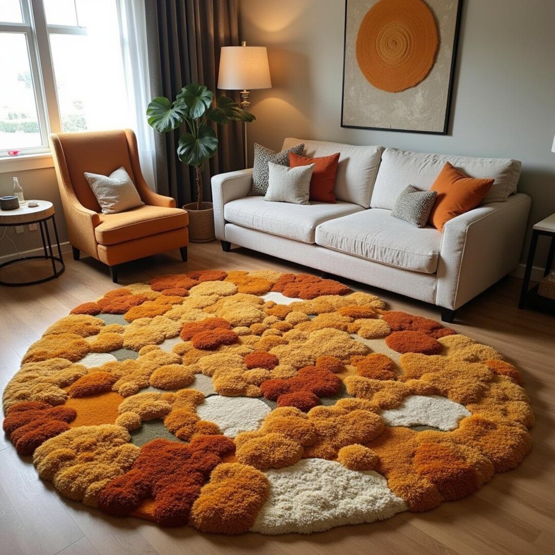 Handmade Tufted Textured Round Rug – 3D Puffy Shag Carpet, Custom Color ...