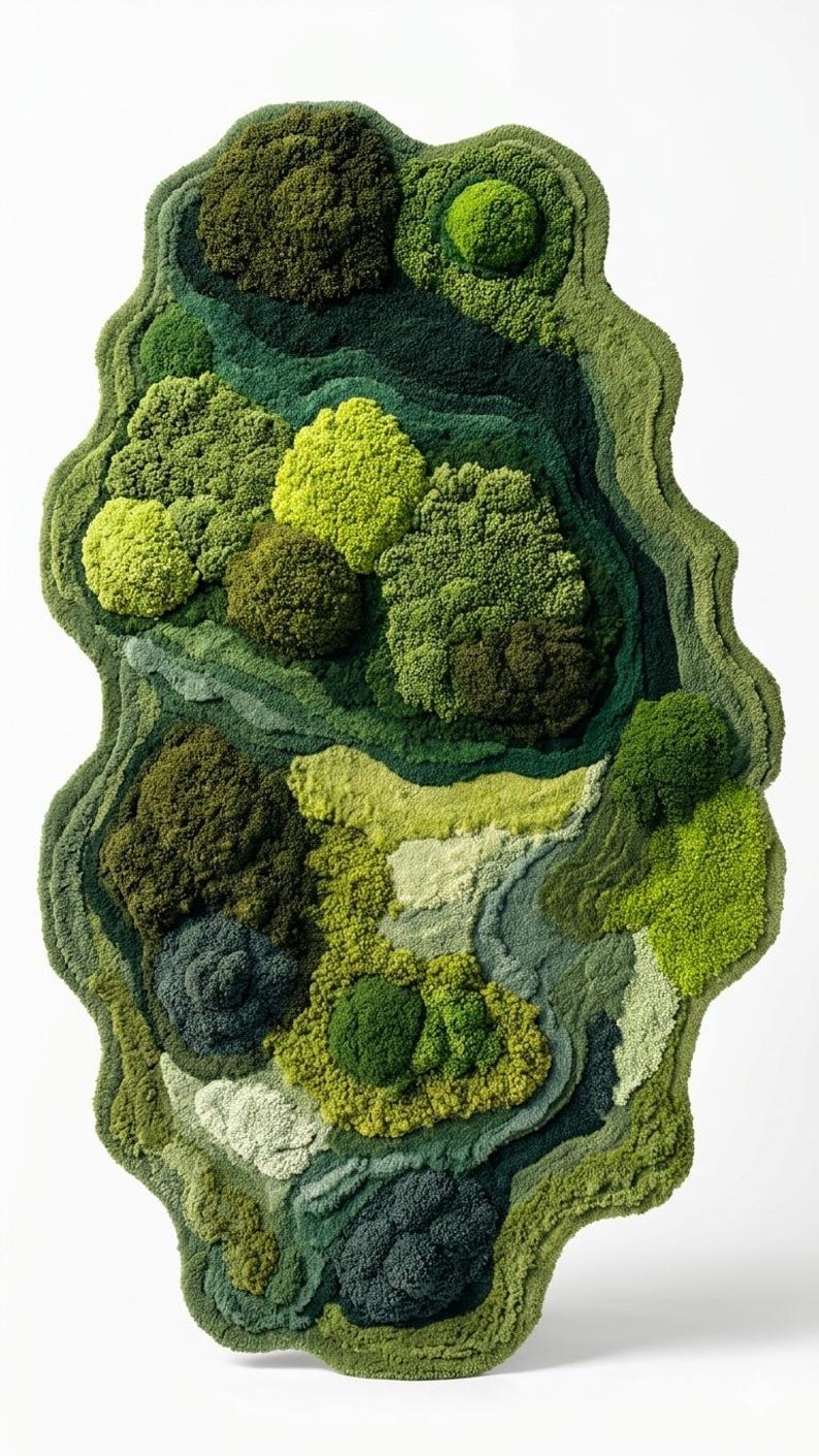 Hand Tufted Moss Style 3D Wool Rug – Organic Shape Green Sculpted Area ...
