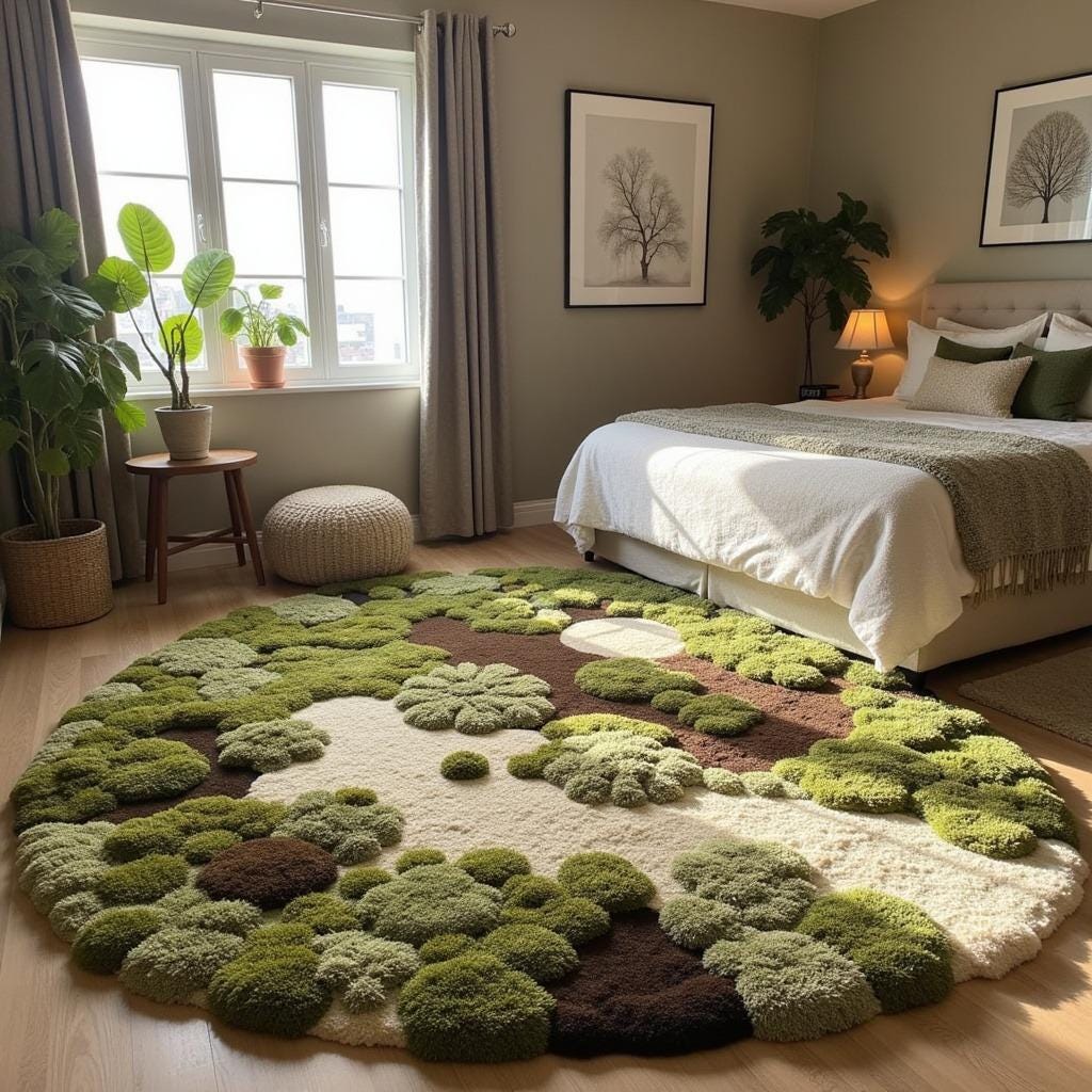 Leafy Handmade Rug Green Round Bubble Tufted Rug – Handmade Textured Forest-inspired ...