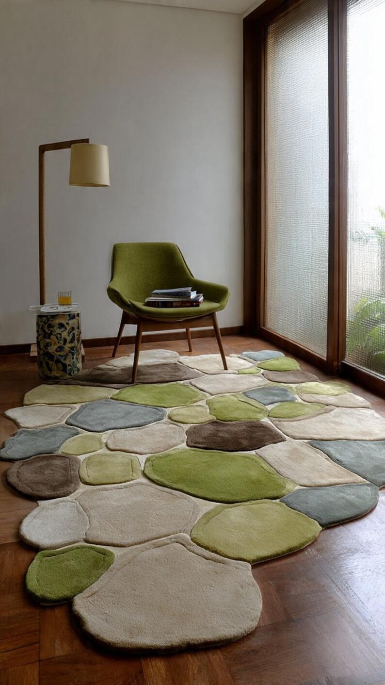 Stone Pattern Rug – Organic Pebble Area Carpet, Tufted Freeform Rug ...