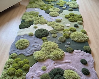 Hand Tufted Moss Inspired Area Rug, Nature Abstract Green Carpet for Living Room