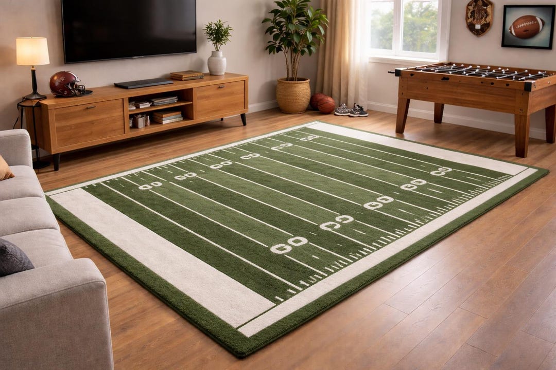Football Field Rug – Hand Tufted Sports Area Rugs, Green Field Game ...