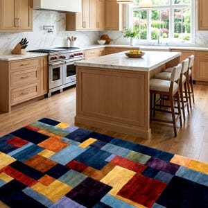 Handgetufteter geometrischer Wollteppich - Moderner mehrfarbiger rechteckiger Teppich