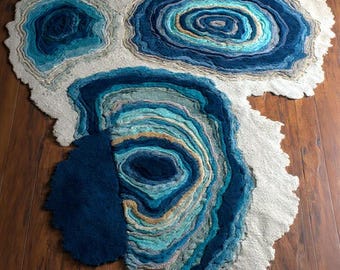 Hand-Tufted Moss Rug,Blue 3D Textured Carpet, Irregular Shape Nature Rug, Custom Size Rugs