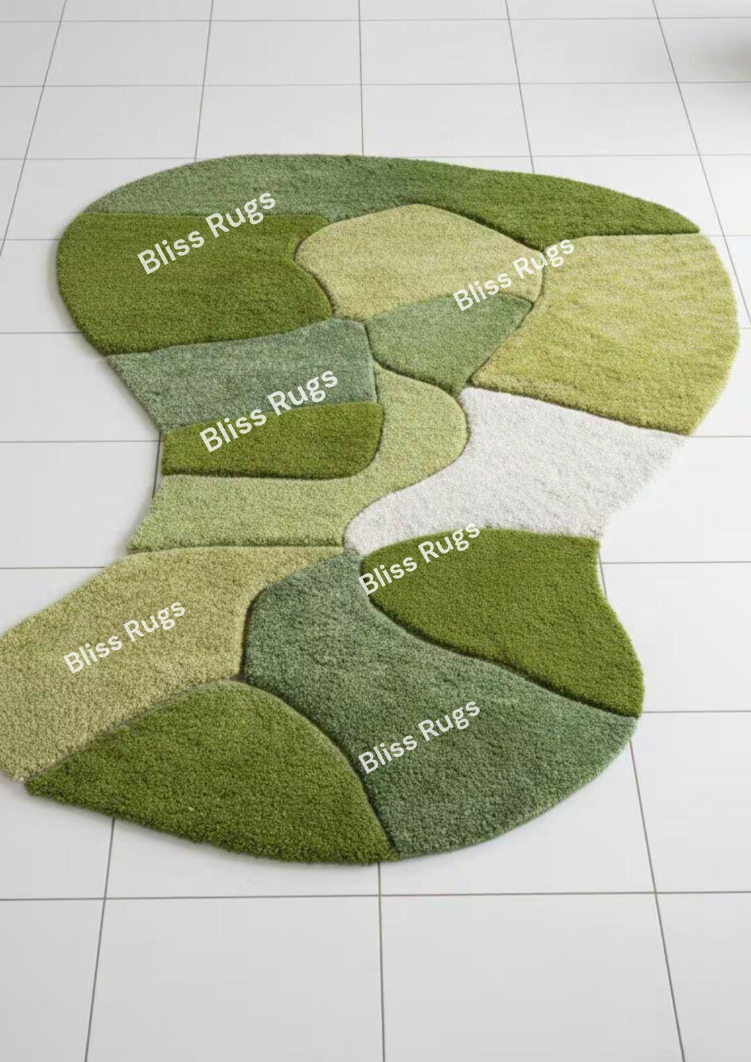 Green Abstract Area Rug – Modern Tufted Carpet, Organic Shape Rug ...