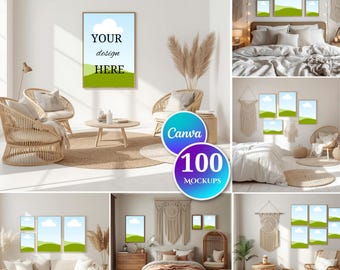 Canva Wall Art Frame Mockup Bundle, Home Decor Scenes (Digital Download)