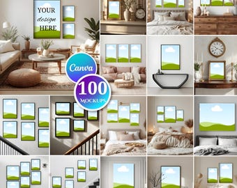 Canva Frame Mockup Bundle, Wall Art Gallery, Boho Home Decor (Digital Download)