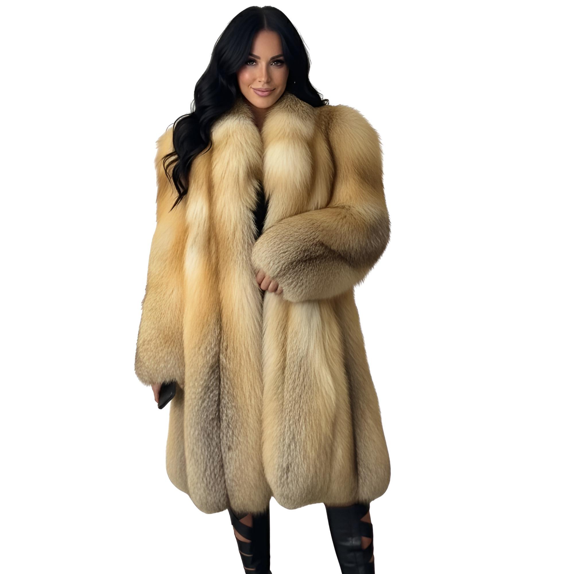 FOX毛皮コート❣️クリーム色 ストライプデザイン ファーコート