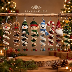 Christmas Crochet Ornament Pattern Bundle, 8 Festive Spiral Ornaments, Reindeer Gingerbread Penguin Elf Polar Bear Gnome Tree PDF