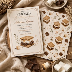 S’mores Bridal Shower Invitation Template, Editable Canva Bonfire Bridal Invite, Printable Digital Wedding Shower