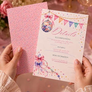 Editable Confetti Birthday RSVP Card Template, Pastel Party Reply Card, Pink Disco Ball Birthday RSVP, Canva Invitation Insert