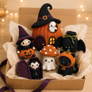 6-in-1 Halloween Crochet Pattern Bundle, Interactive Amigurumi PDF, US Terms
