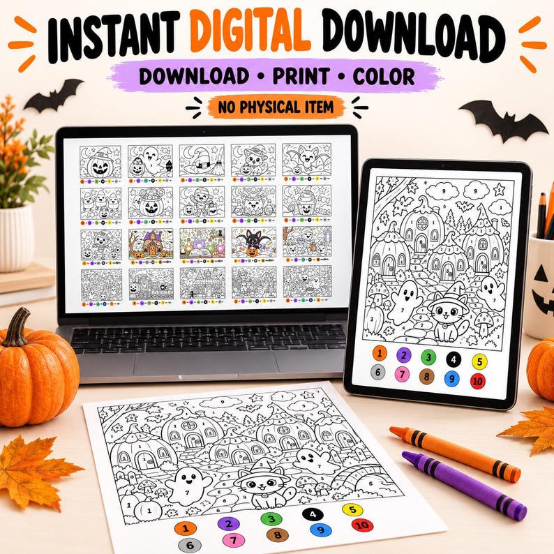 Halloween Color by Number Printable PDF | Kids Halloween Color Pages ...