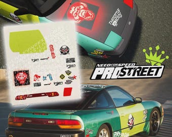 NFS ProStreet 240sx/180sx | Weiße Wasserschiebebilder Abziehbilder und Vinyl für die Modelle 1/64, 1/24 und 1/10