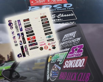 Jdm Auto Aufkleber | Weiße Toner Waterslide Abziehbilder für Modelle im Maßstab 1:64 bis 1:24