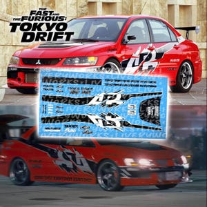 Decalcomanie e vinile per la Mitsubishi Lancer EVO di Fast&Furious Tokyo Drift di Sean / White Toner Waterslide per le scale 1/64, 1/24 e 1/10