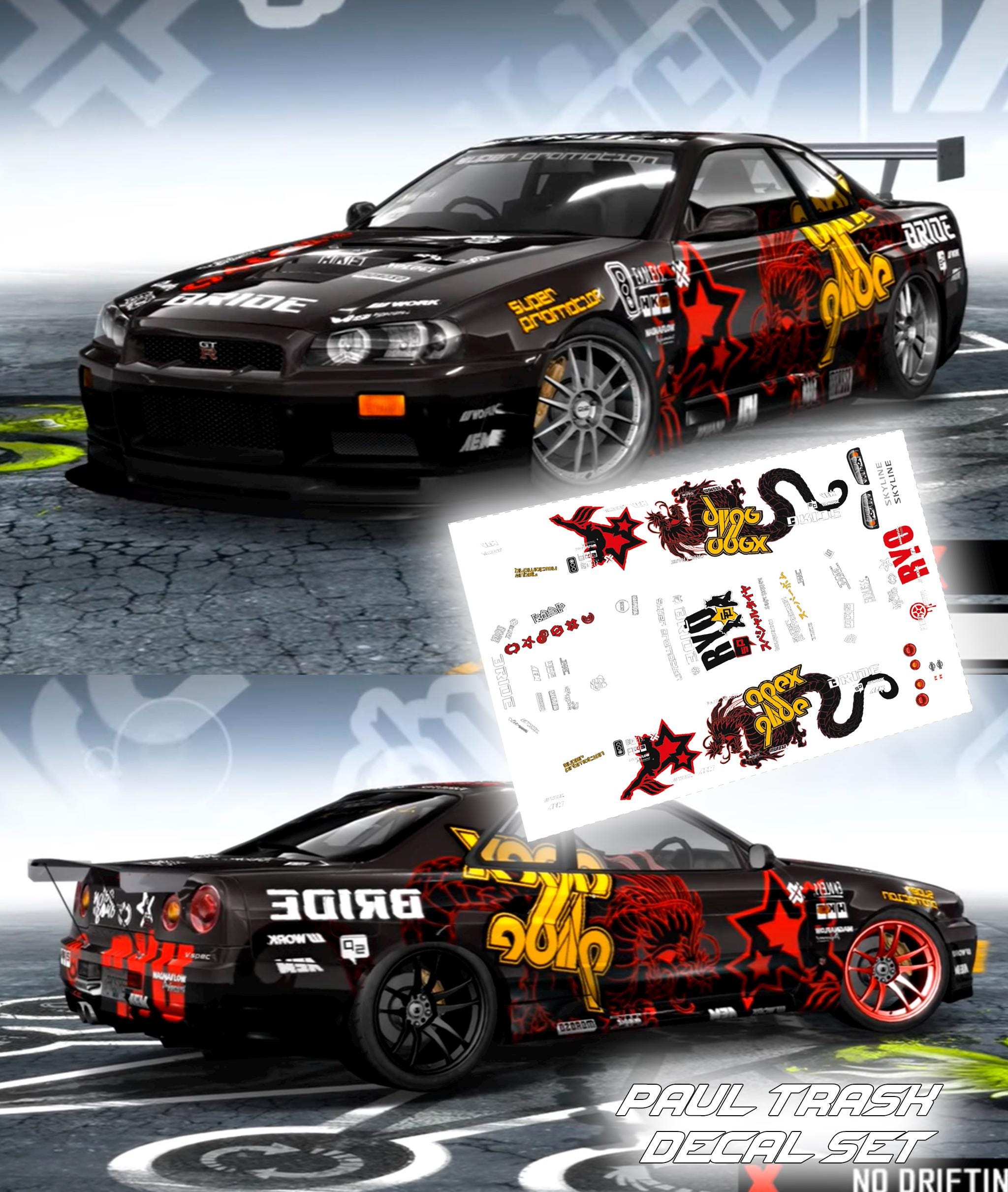 Need for Speed Prostreet Apex Glide Skyline R34 Decals | 1/64